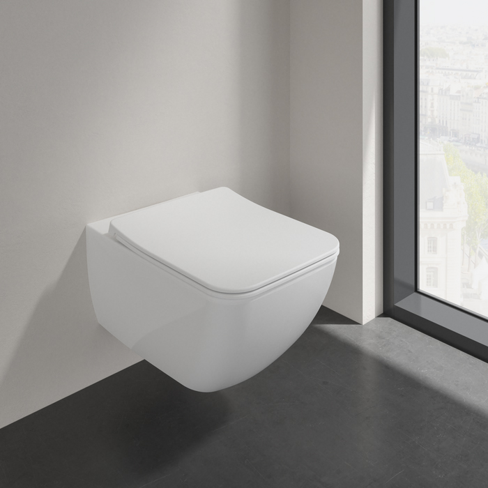 Villeroy&Boch Venticello Унитаз подвесной 37.5х56х33см., безободковый, в комплекте сиденье SlimSeat Line c микролифтом, CeramicPlus, цвет: альпийский белый
