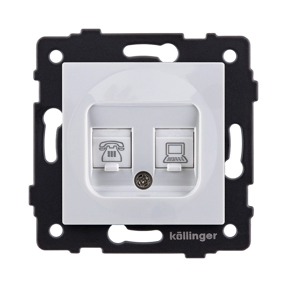 Розетка двойная RJ11 + RJ45 Cat.6, белый Kollinger REA-011WH для Aspekt, Eleganz, Reflex