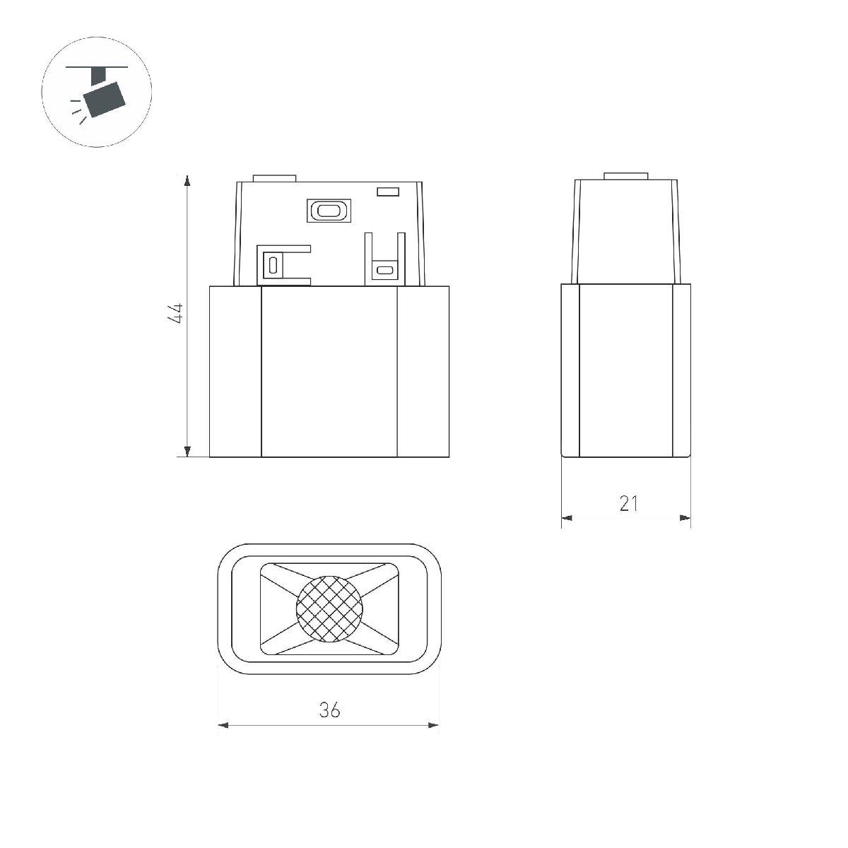 Трековый магнитный светильник Arlight MAG-ORIENT-BABY-S36x21-2W Warm3000 (BK, 24 deg, 48V) 043291