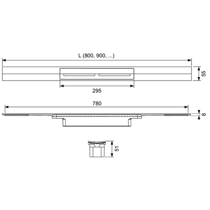 TECE Профиль для душа TECEdrainprofile, 1000 мм, PVD Brushed Black Chrome