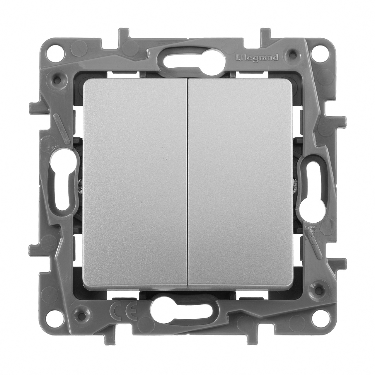Переключатель двухклавишный Legrand Etika 10A 250V алюминий 672412