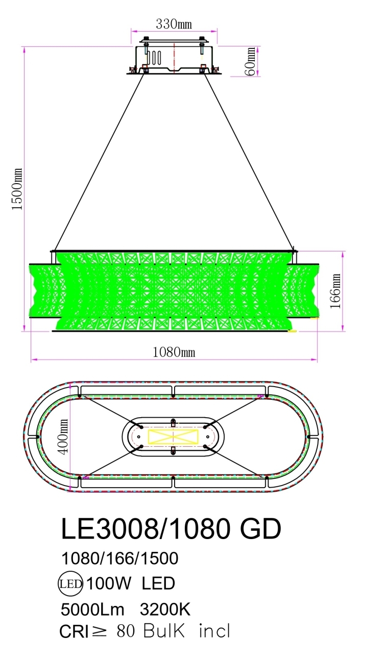 Подвесная люстра Aurelie LE3008/1080L GD