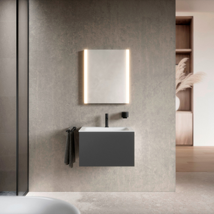 Keuco Somaris Зеркальный шкаф, 60x71x12.8см., 1-дверный-двустор. зеркало, IP 44 c плавным закр. дверцы, корпус: алюминий серебристый цвет