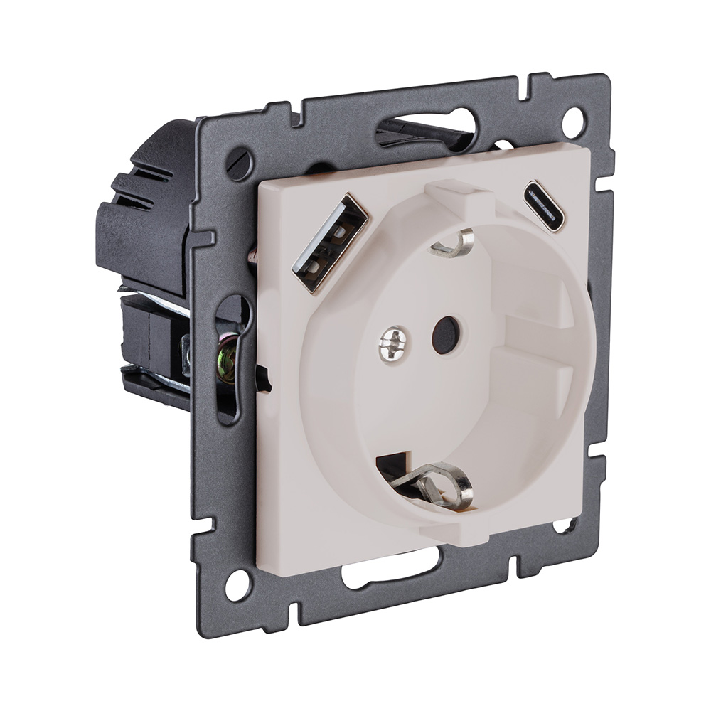 Розетка штепсельная SCHUKO 16A/250 В с USB A+C 20W, кашемир матовый Kollinger REA-004CM для Aspekt, Eleganz, Reflex