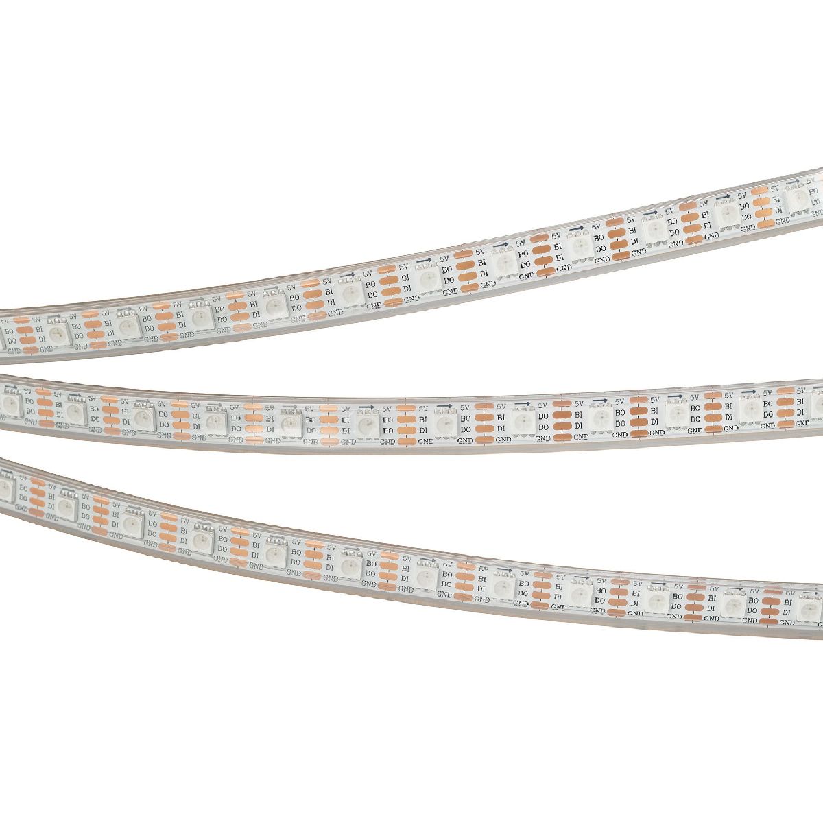 Светодиодная лента герметичная Arlight SPI-P-B60-12mm 5V RGB-PX1-BPT (12 W/m, IP66, 5060, 5m) 041167