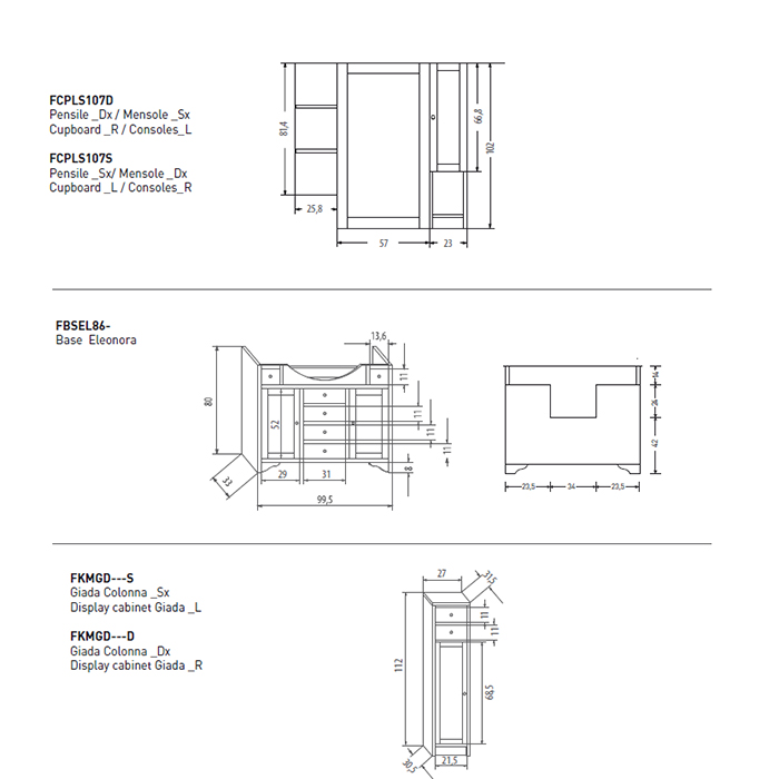 EBAN Eleonora Modular Комплект мебели напольный 107 см (пенал справа), цвет: noce