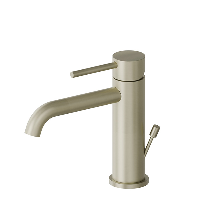 Newform X-STEEL 316 Смеситель для раковины на 1 отв., с донным клапаном, излив 14.5см., цвет: PVD Brushed pale gold