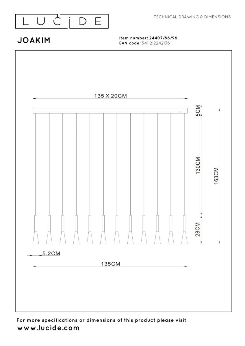 Подвесная люстра Lucide Joakim 24407/86/96