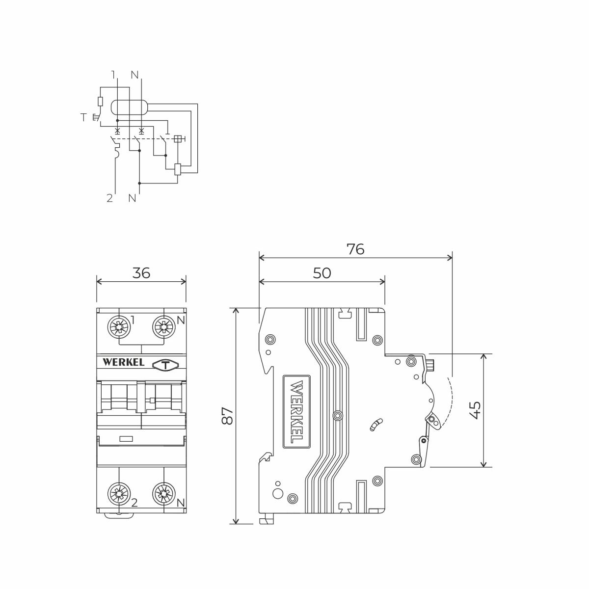 Дифференциальный автомат 1P+N 16 A 30 mА 6 kА C A Werkel W922P166 4690389193224 a062444
