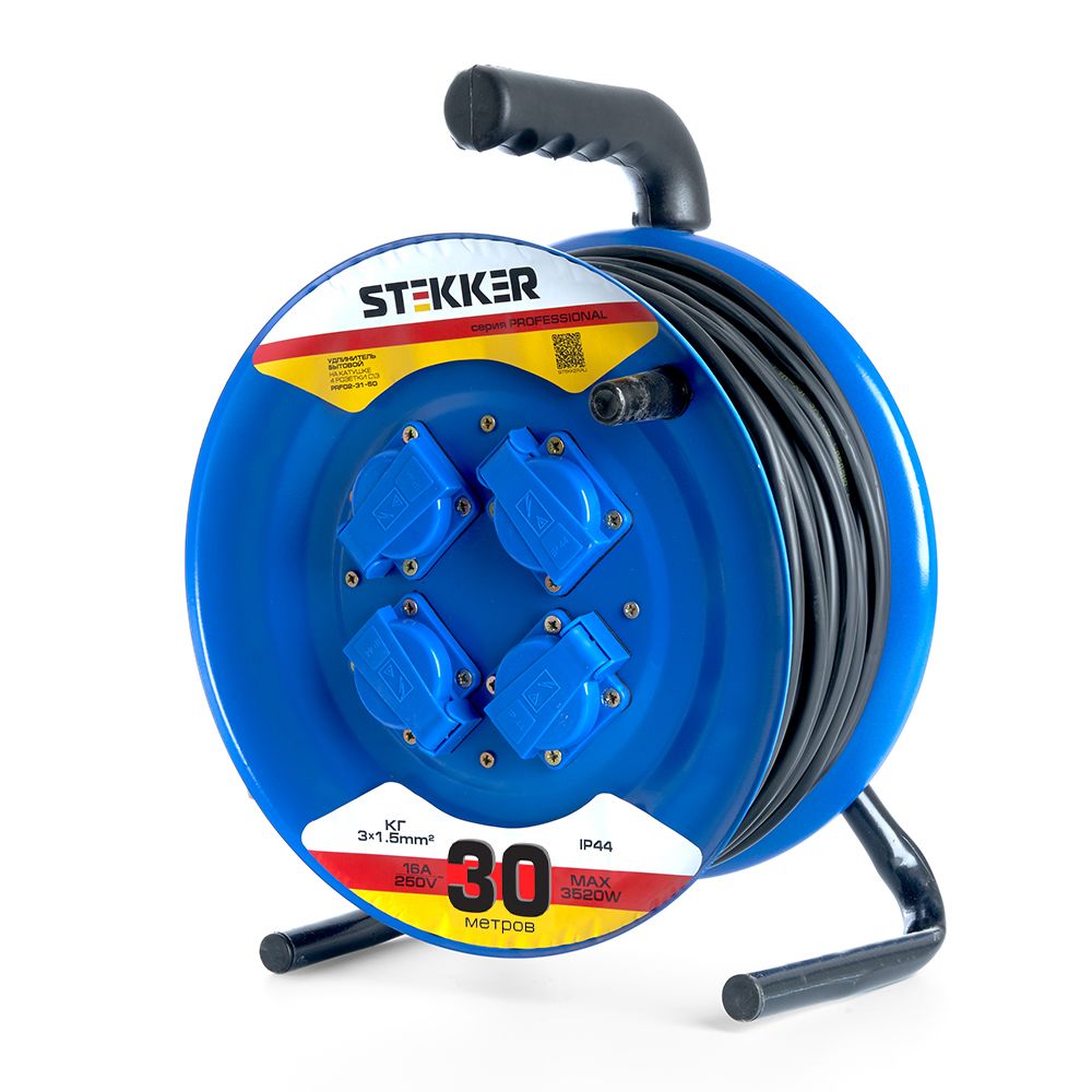 Удлинитель на металлической катушке 4-местный Stekker PRF02-31-30 30м 39786