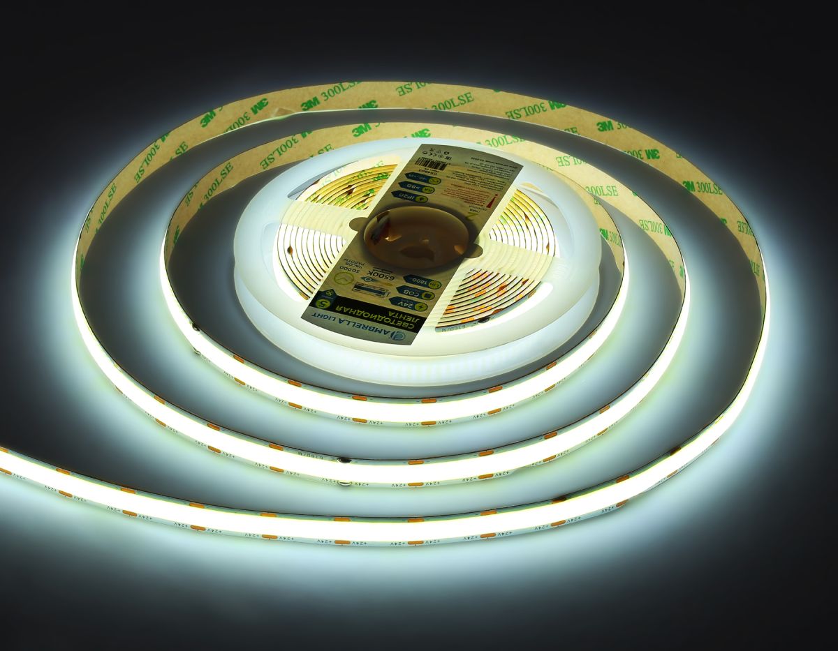 Светодиодная лента Ambrella Light Illumination COB 616Led/19W m/ 24V IP20 6500K/ 5m*12mm*2mm (2 конт.) GS4803