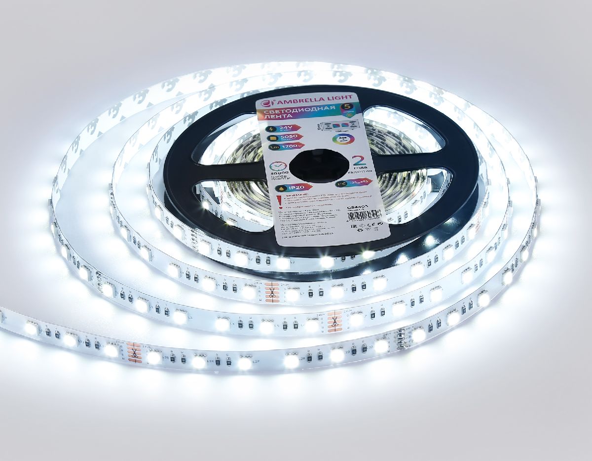 Светодиодная лента Ambrella Light LED Strip 24В 5050 10Вт/м RGBW+6500K 5м IP20 GS4403