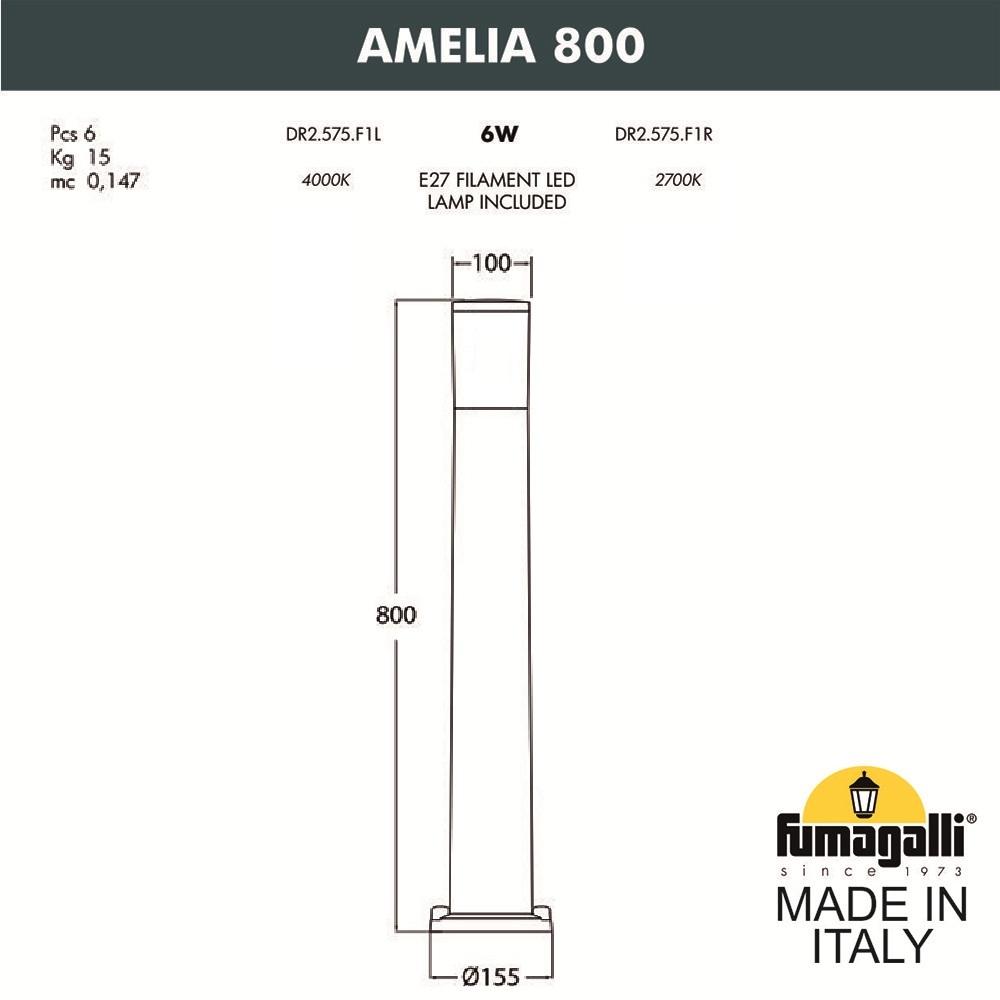 Ландшафтный светильник Fumagalli AMELIA 800 DR2.575.000.WYE27