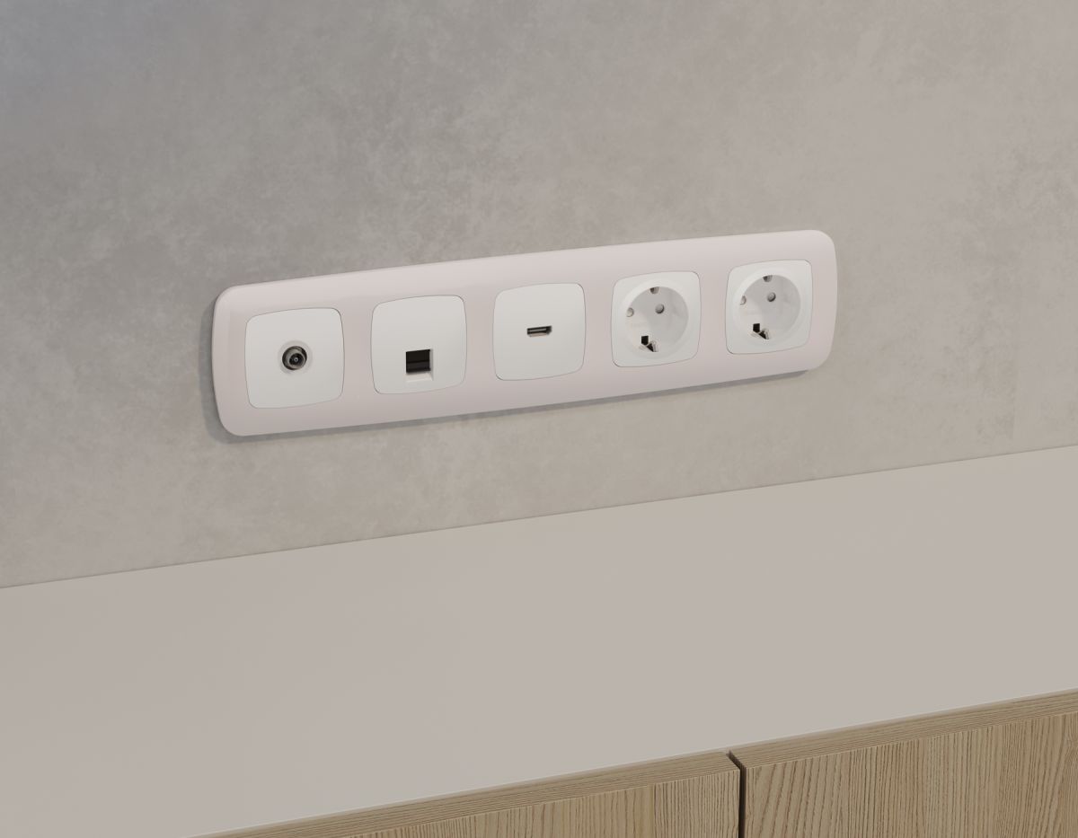 Комплект механизма компьютерной розетки Ambrella Volt RJ-45 (8P8C) CAT6A экранированной с автоматической защитной шторкой OMEGA MO132005 Белый матовый QUANT