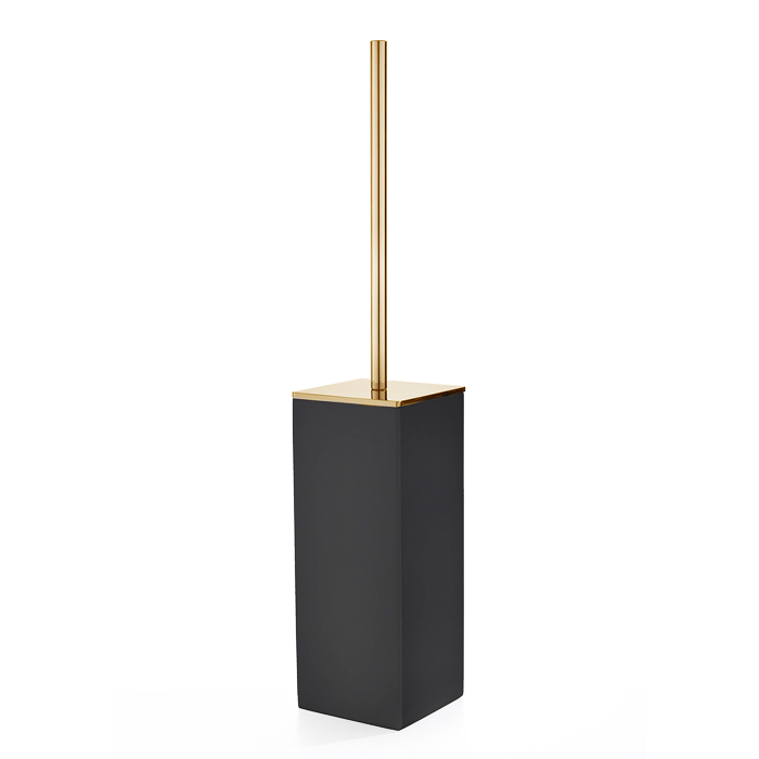 3SC Mood Black Туалетный ёршик, напольный, композит Solid Surface, цвет: чёрный матовый/золото 24к.