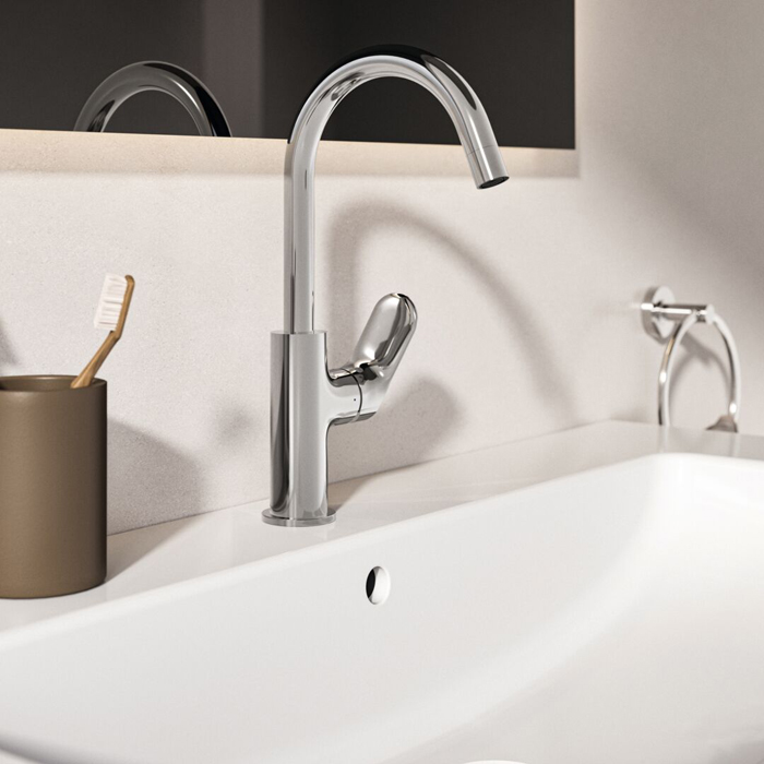 Ideal Standard Ceralife O Смеситель для раковины, на 1 отв., H21.5см., с поворотным изливом, с донным клапаном, цвет: хром