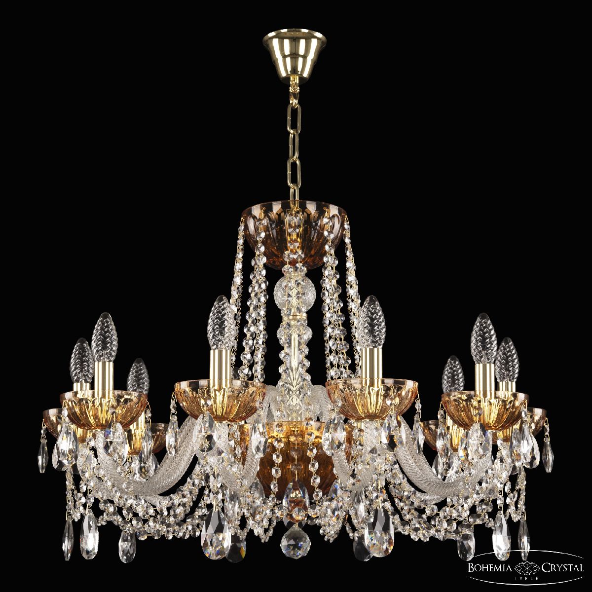 Подвесная люстра Bohemia Ivele Crystal 5402/10/240 G Amber/M-1H