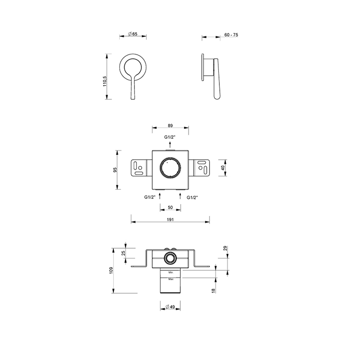 Fantini Внутренняя часть смесителя для душа, 1 источник, 1/2"