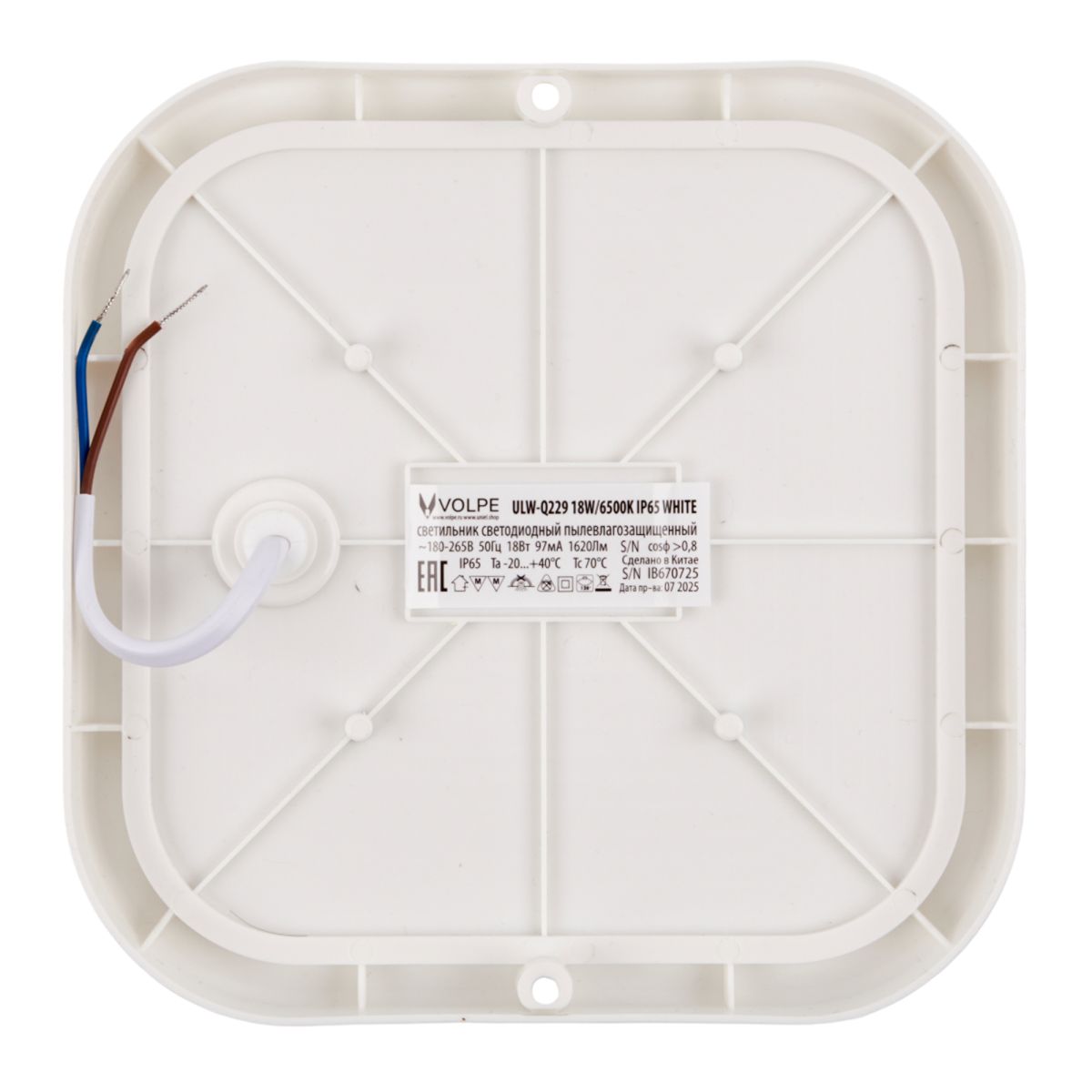 Накладной светильник влагозащищенный Volpe ULW-Q229 18W/6500K IP65 WHITE UL-00013191