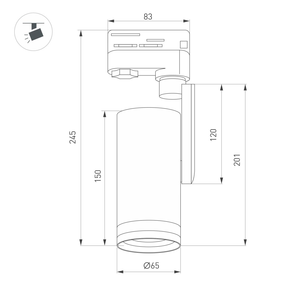 Трековый трехфазный светильник Arlight LGD-URANUS-4TR-R65-10W Warm3500-MIX (WH, 20-50 deg, side holder, 230V) (IP20 Металл) 059361