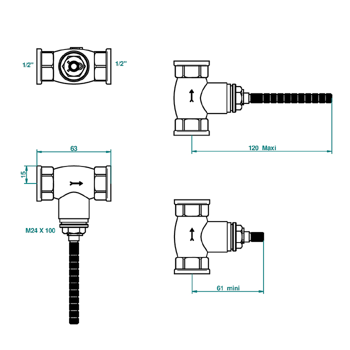 THG General items Встраиваемая часть вентиля 1/2" на хол. воду, закр. влево, цвет: золото