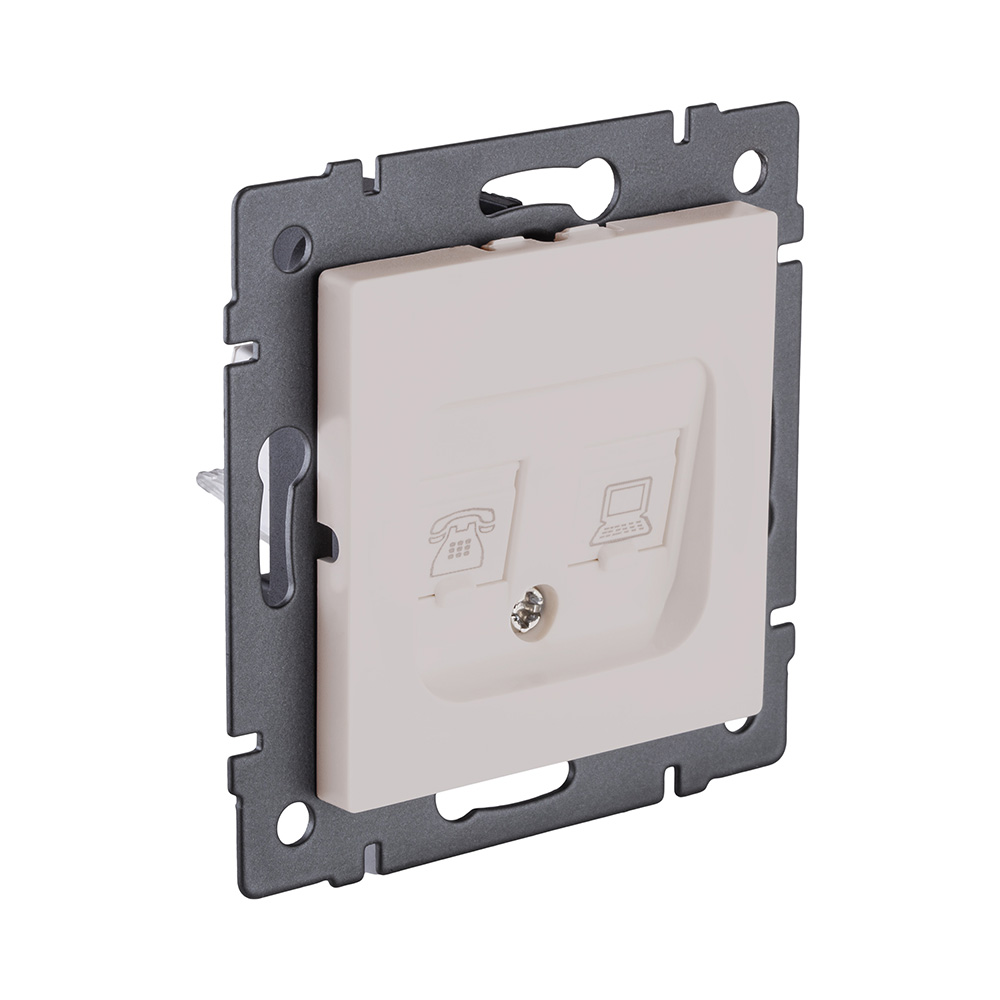 Розетка двойная RJ11 + RJ45 Cat.6, кашемир матовый Kollinger REA-011CM для Aspekt, Eleganz, Reflex