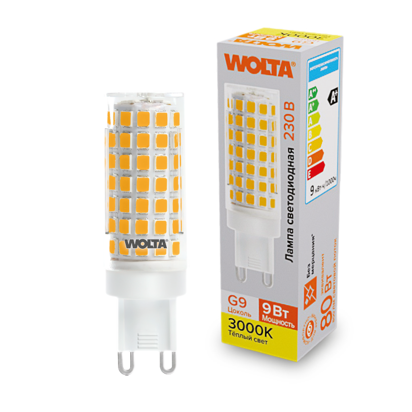 Светодиодная лампа WOLTA 9Вт 3000K G9 кукуруза матовая WSTD-JCD-9W3KG9-C