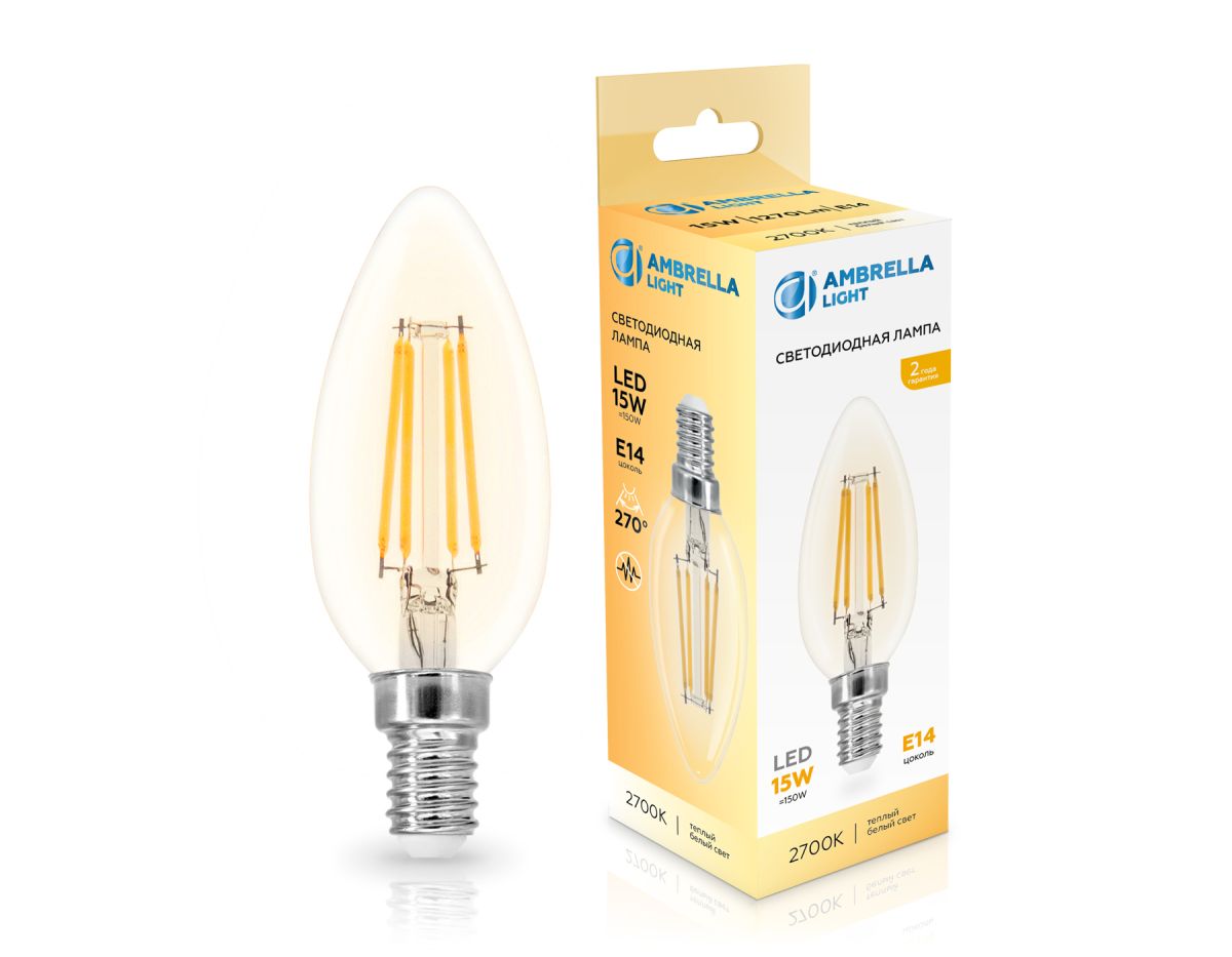 Филаментная светодиодная лампа Ambrella Light Bulbing E14 15W 2700K свеча 351513