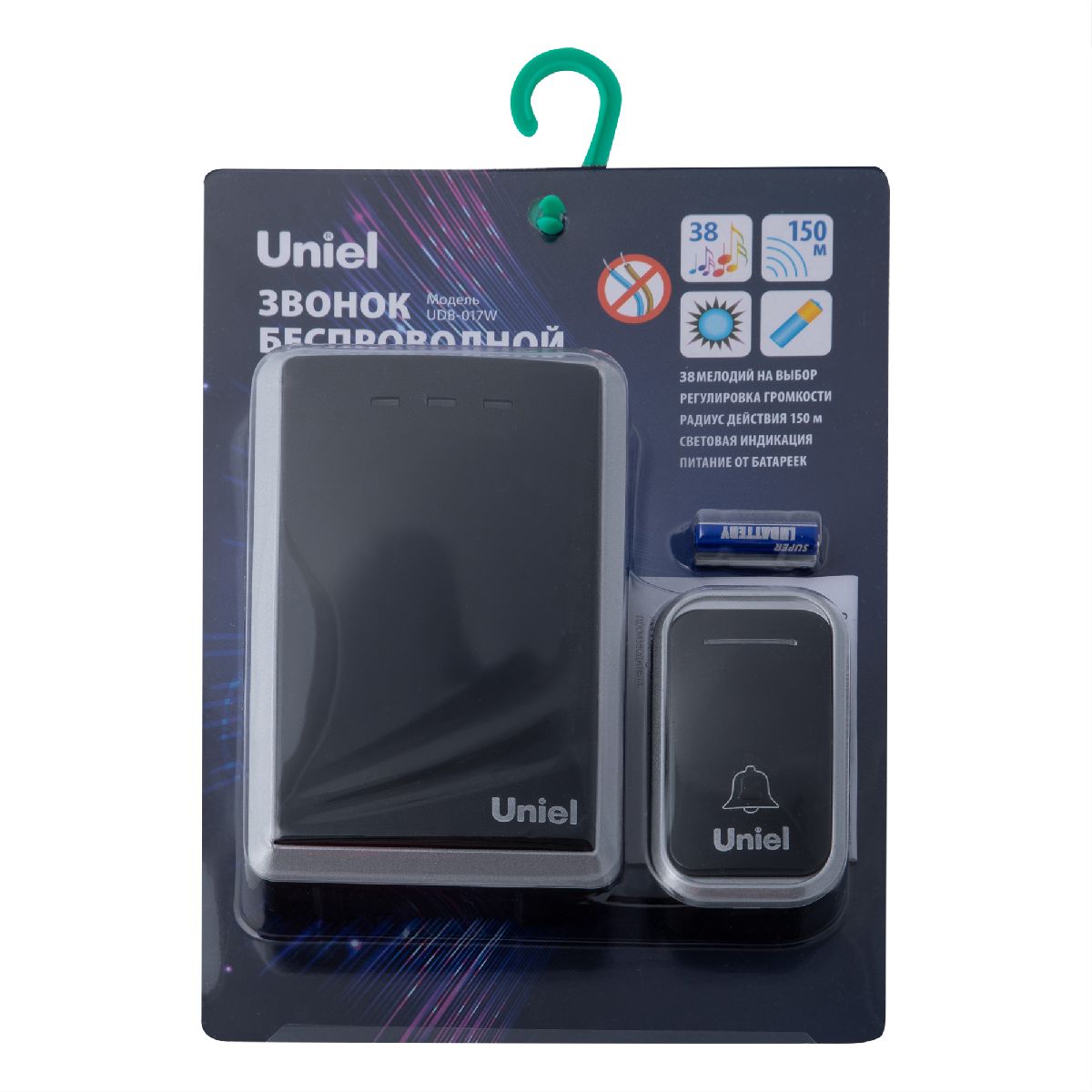 Беспроводной звонок Uniel UDB-017W-R1T1-38S-150M-BL/SL UL-00011374