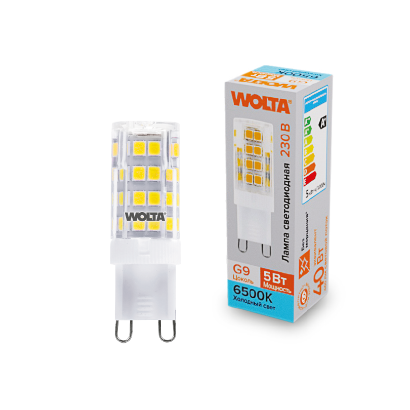 Светодиодная лампа WOLTA 5Вт 6500K G9 кукуруза матовая WSTD-JCD-5W6KG9-C