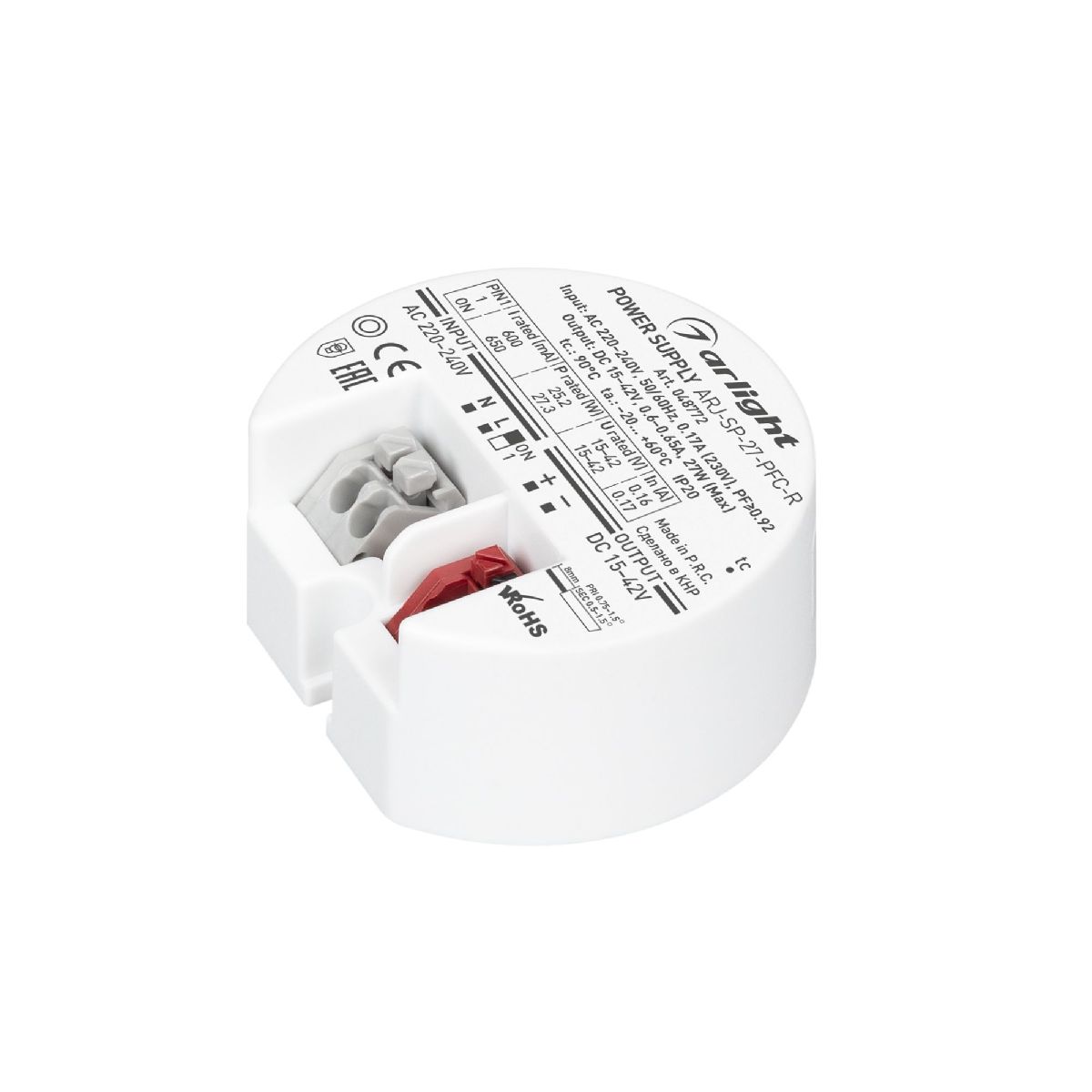 Блок питания Arlight ARJ-SP-27-PFC-R (27W, 15-42V, 0.6-0.65A) 048772