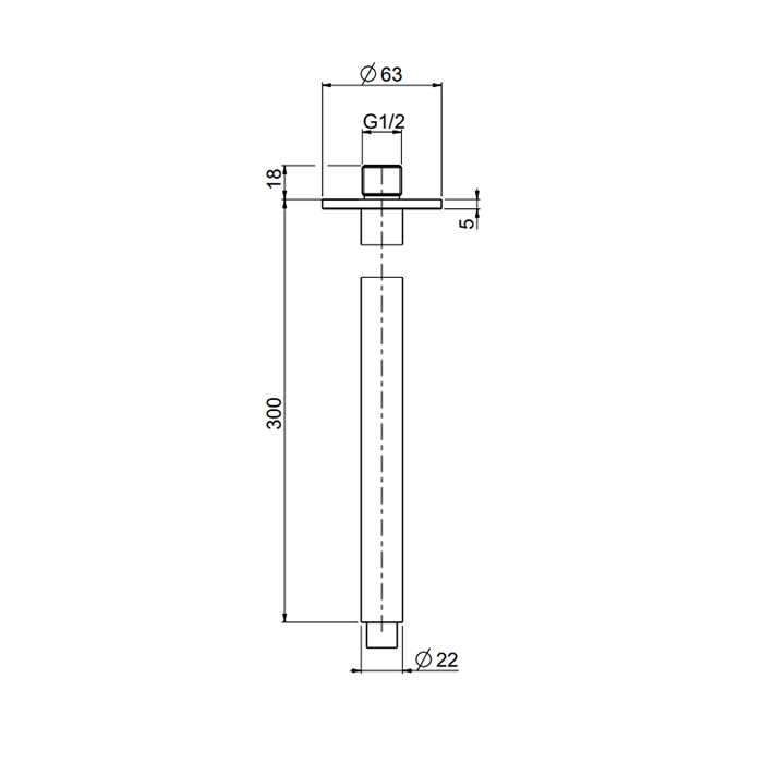 QuadroDesign Кронштейн для верхнего душа 30см., потолочный, цвет: Brushed Stainless Steel