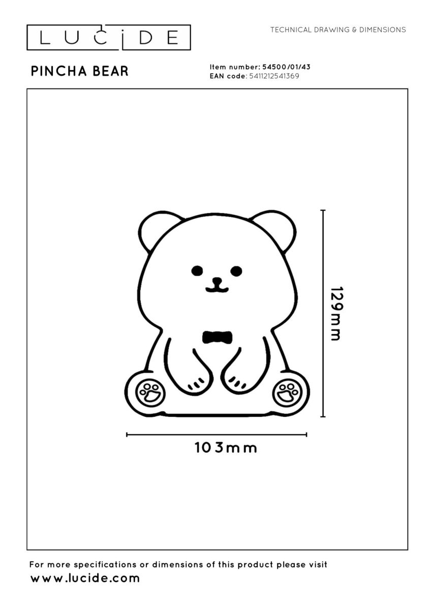 Настольная лампа Lucide Pincha Bear 54500/01/43