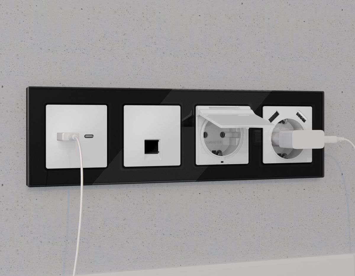 Комплект механизма компьютерной розетки RJ-45 экранированной с автоматической защитной шторкой Alfa Белый матовый Quant Ambrella Volt MA132005 (AP1320, VM185)