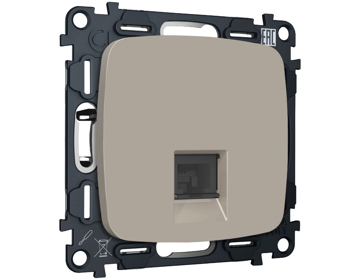 Комплект механизма компьютерной розетки Ambrella Volt RJ-45 (8P8C) CAT6A экранированной с автоматической защитной шторкой OMEGA MO372005 Серо-бежевый матовый QUANT (OP3720, VM185)