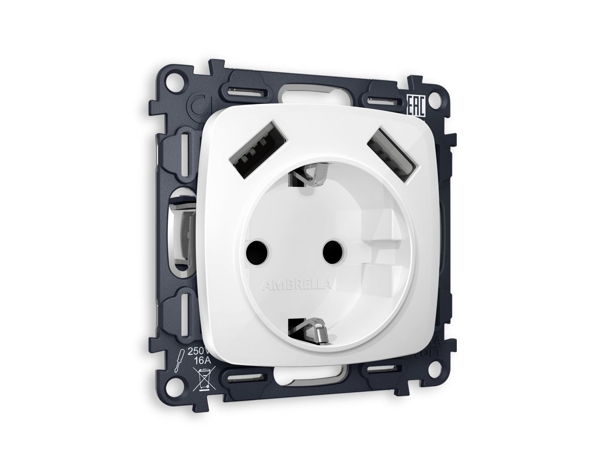 Комплект механизма электрической розетки USB A+A 18W Ambrella Volt Omega (OP1090, VM155) MO109010