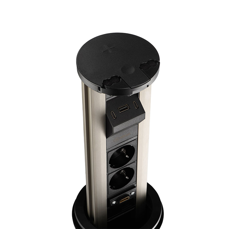 Блок розеток 12J (2 секции, USB type A+C + RJ45 + HDMI) беспроводная зарядка Mebax 00-00002597