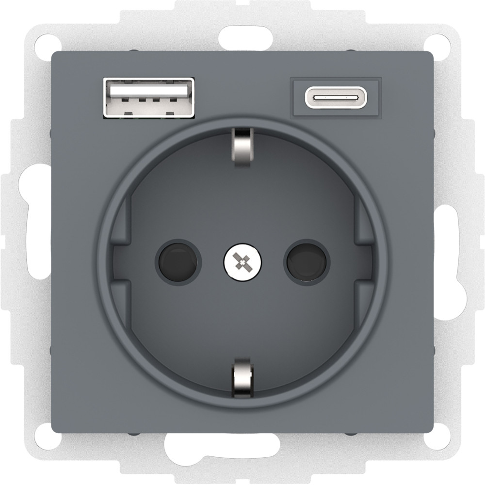 Розетка 16А с USB A+C (5В/2,4А/3 А, 2х5В/1,5А), мех Systeme Electric AtlasDesign Грифель ATN000732
