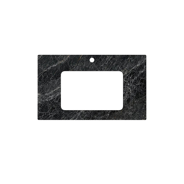 Kerama Marazzi Столешница из керамогранита для встраиваемых раковин снизу Риальто 80см, с 1 отв., толщина 9мм, цвет: серый темный лаппатированный