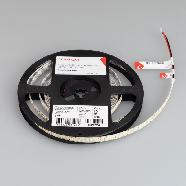 Светодиодная лента Arlight UL-A200-10mm 24V Warm3000 (20 W/m, IP20, 2835, 5m) 037224