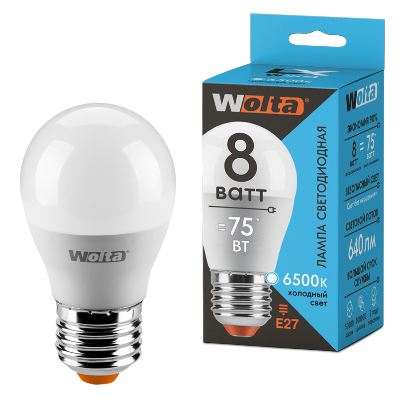 Светодиодная лампа WOLTA LX 8Вт 6500K Е27 груша матовая 30W45GL8E27