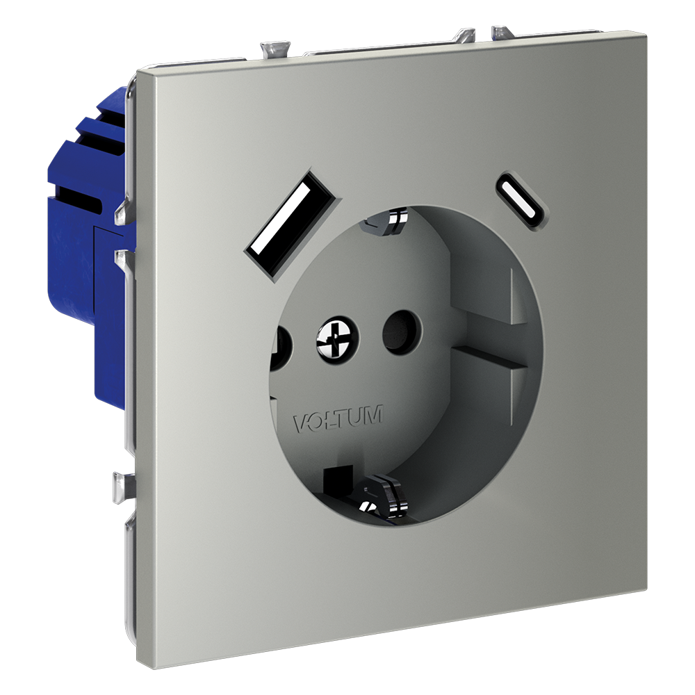 Розетка с USB, A+C Voltum S70 VLS040505 (сталь)