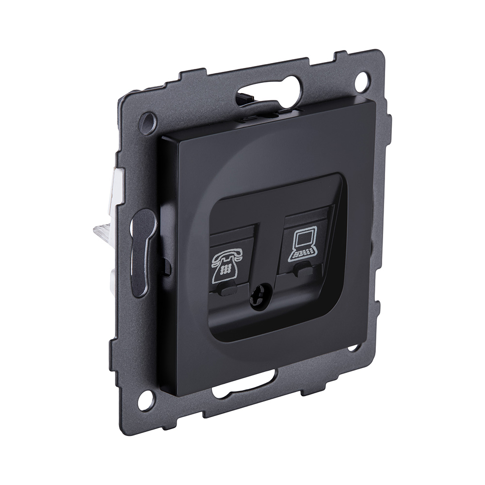 Розетка двойная RJ11 + RJ45 Cat.6, черный матовый Kollinger REA-011BM для Aspekt, Eleganz, Reflex