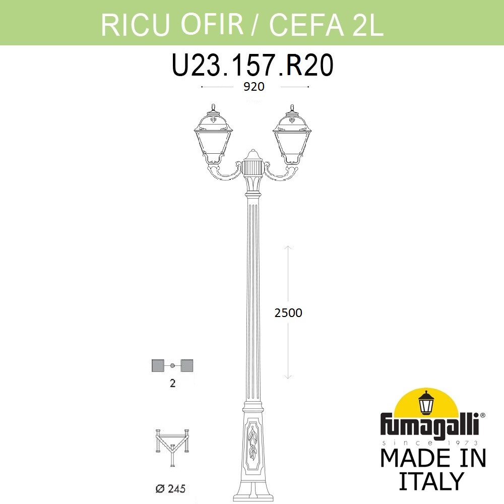 Садово-парковый светильник Fumagalli RICU OFIR/CEFA 2L U23.157.R20.WXE27