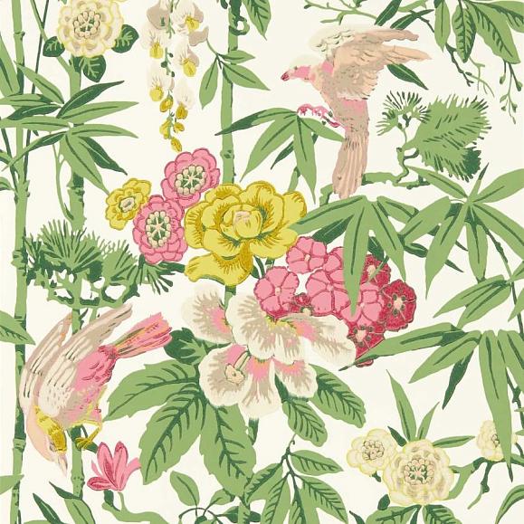 Обои Sanderson DWAW217130 Scallion Green Bamboo & Birds