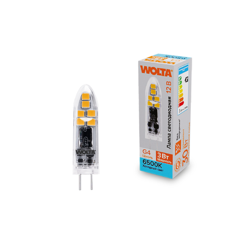 Светодиодная лампа WOLTA 3Вт 6500K G4 матовая WSTD-JC-12V3W6KG4-P