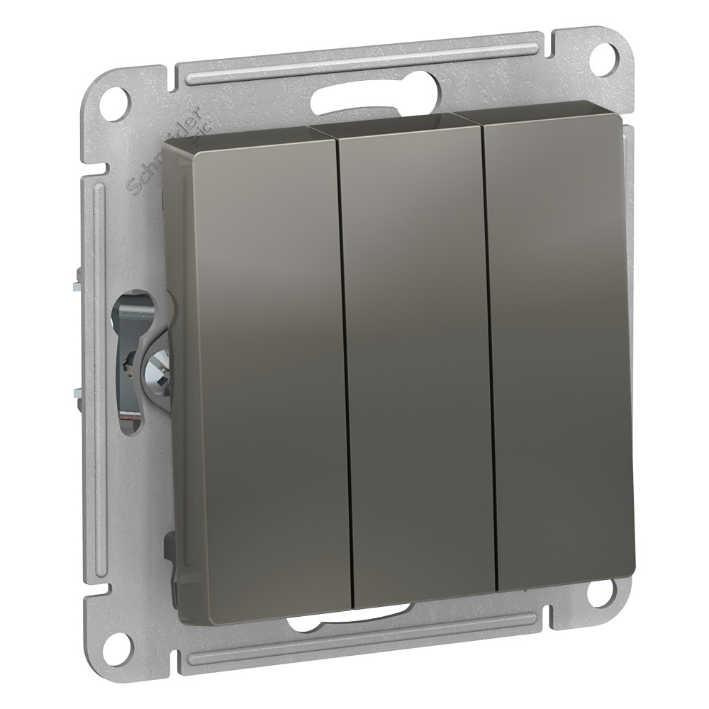 Выключатель 3-клавишный сх.1+1+1, 10АХ Systeme Electric AtlasDesign Сталь ATN000931