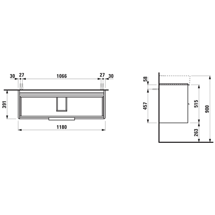 Laufen Base База с раковиной 118x39x53см., 2 ящика, включает в комплект органайзер для ящика, подвесная, цвет: белый матовый