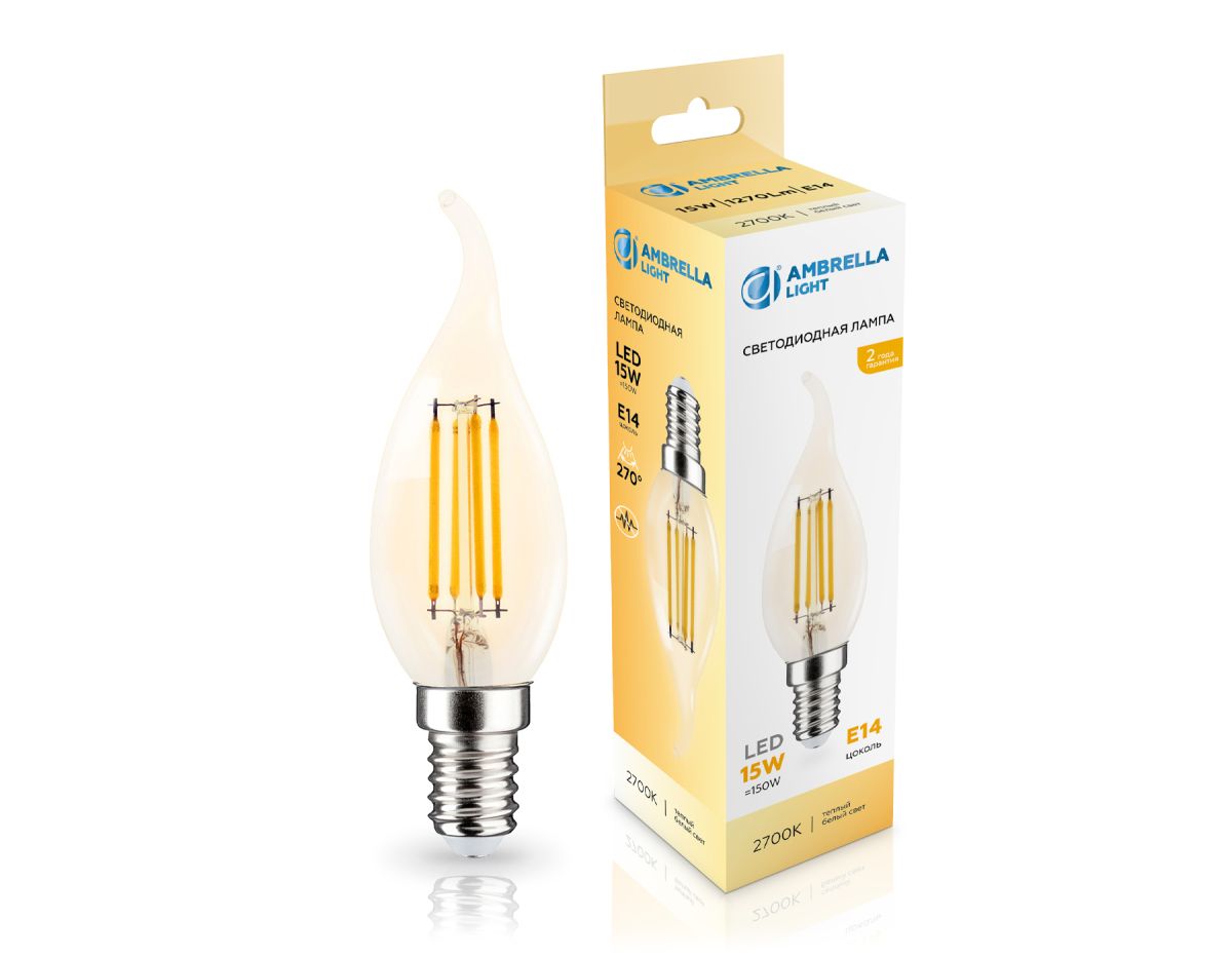 Филаментная светодиодная лампа Ambrella Light Bulbing E14 15W 2700K свеча на ветру 351523