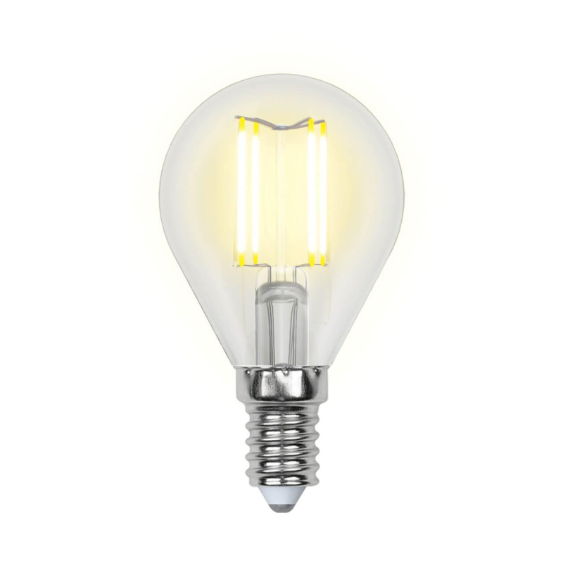 Лампа светодиодная филаментная (UL-00001371) Uniel E14 6W 4000K прозрачная LED-G45-6W/NW/E14/CL PLS02WH